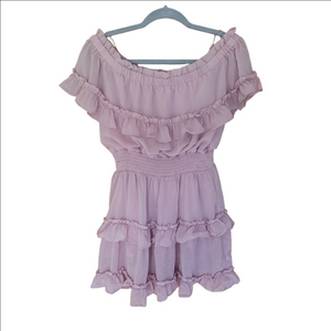 Pink Lily Pink Lily Off-Shoulder Ruffle Pink Mini Dress Medium Valentine